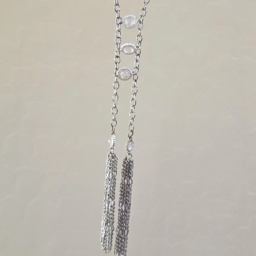 Vintage Silver Tassle Western Style Stone Accents Long 29